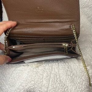 Denim and Brown Leather Compact Crossbody Wallet with Gold Accent